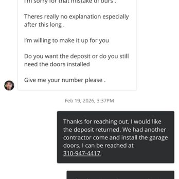 Mikes Garage Doors - Acknowledge "mistake" but still has not returned stolen deposit. - Garage Door Services Near Me