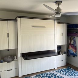 This is the Murphy bed (and fan) fully installed after cleanup. Perfect. This is the Murphy bed (and fan) fully installed after cleanup. Perfect.