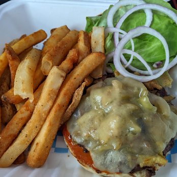 The Bison on Main - Roper Burger - Lean ground 8oz. Bison patty, deep fried Jalapeños, white cheddar cheese, Ancho sauce, red onions and Butter lettuce - Pubs Near Me - Bothell, Washington