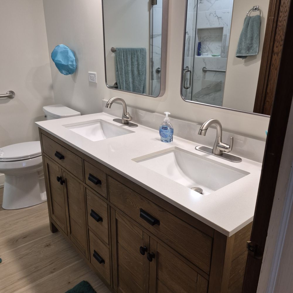 Premier Remodeling Services - New main bath vanity, toilet, floor - Flooring Near Me - Morton Grove, Illinois