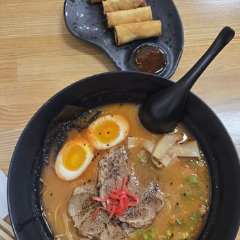 Ginjo Ramen - Spicy Tonkotsu Ramen (added bamboo shoots), Spring Rolls - Ramen Near Me - Pasadena, California Ginjo Ramen - Spicy Tonkotsu Ramen (added bamboo shoots), Spring Rolls - Ramen Near Me - Pasadena, California