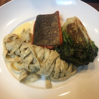Au Comptoir - SAUMON À L' UNILATÉRALE pan roasted wild salmon, fennel tagliatelle, gem lettuce, beurre blanc. $25.00 - French Near Me - Vancouver, British Columbia