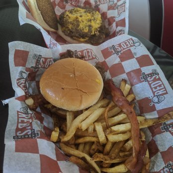 Red's Giant Hamburg - Jumbo burger in the back, junior with fries in the front - Burgers Near Me - Springfield, Missouri Red's Giant Hamburg - Jumbo burger in the back, junior with fries in the front - Burgers Near Me - Springfield, Missouri