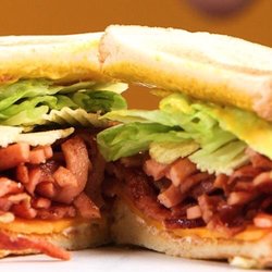 WellSprings Cafe - Spiraled fried bologna sandwich.
