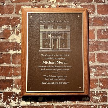 The Center For Arts In Natick - Recognition plaque for TCAN founder and 1st executive director - Performing Arts Near Me - Natick, Massachusetts The Center For Arts In Natick - Recognition plaque for TCAN founder and 1st executive director - Performing Arts Near Me - Natick, Massachusetts