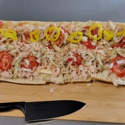 Sony's Sweets n Eats - Turkey Hoagie on Italian bread w/cheese,  onion, peppers, tomato and Boar's Head Sub oil