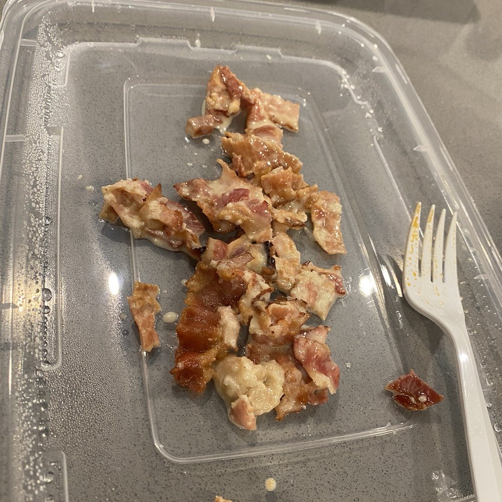 The bacon that was all over our Steamed Mussels