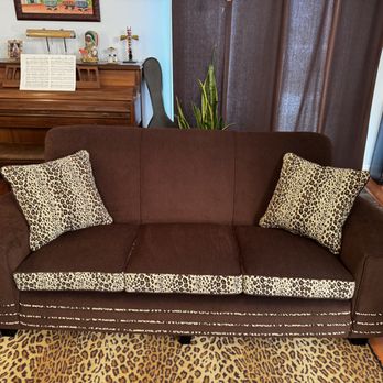 Peroni's Upholstery - 1930s sofa restored with a cool leopard print accent - Furniture Reupholstery Near Me - Lawrenceville, New Jersey Peroni's Upholstery - 1930s sofa restored with a cool leopard print accent - Furniture Reupholstery Near Me - Lawrenceville, New Jersey