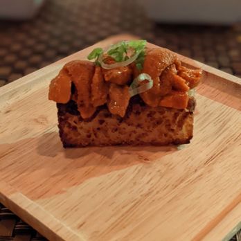 O-Ku - Uni (sea urchin) with brown butter atop of blow torched rice - Japanese Near Me - Atlanta, Georgia