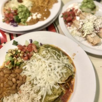 El Charro Cafe - (Front to back) Vegan Nopalito Enchiladas, Crispy Chicken Flautas, El Charro Carne Seca Enchilada - Tacos Near Me - Tucson, Arizona