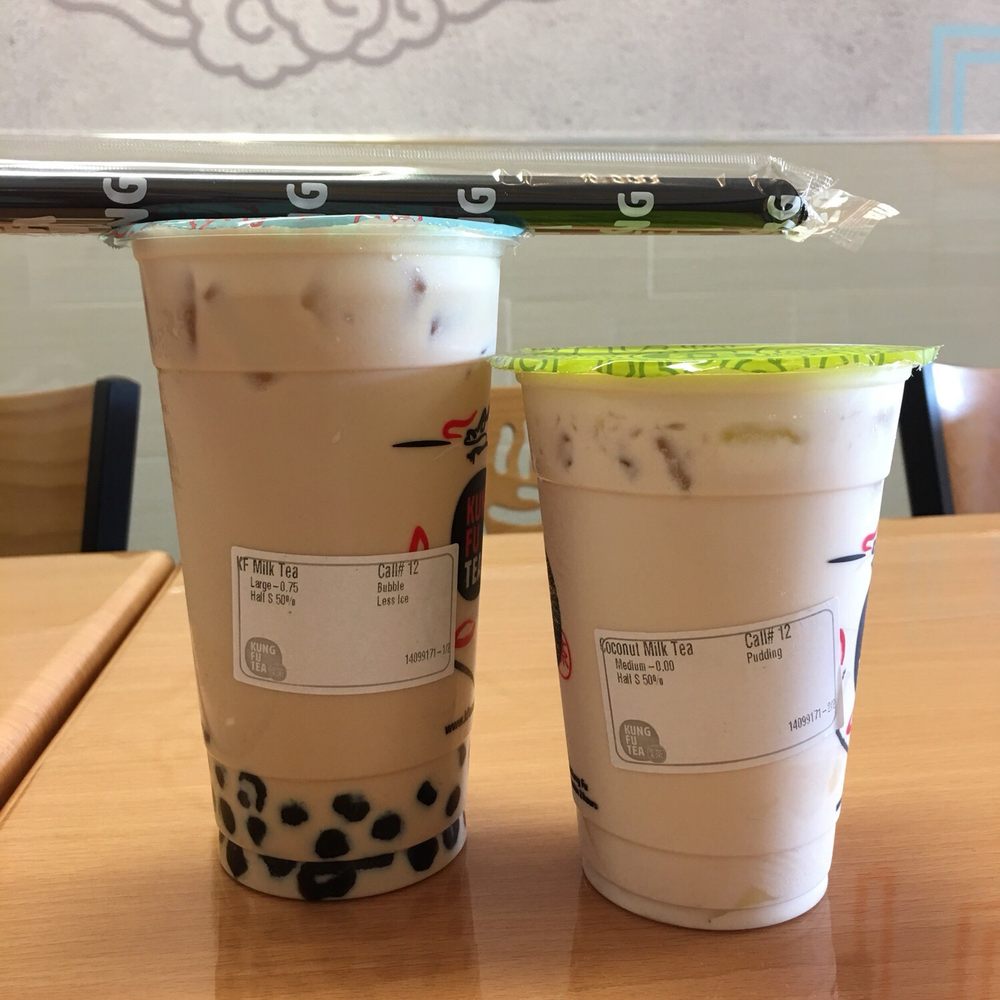 Kung Fu Tea - Large Kong Fu Milk Tea with bubbles Medium Coconut Milk Tea with Pudding - Bubble Tea Near Me - Columbus, Ohio Kung Fu Tea - Large Kong Fu Milk Tea with bubbles Medium Coconut Milk Tea with Pudding - Bubble Tea Near Me - Columbus, Ohio