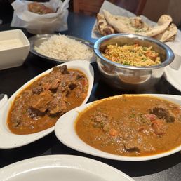 Goat Currry, Rogan Josh, biriyani veggie, garlic naan, basmati Goat Currry, Rogan Josh, biriyani veggie, garlic naan, basmati