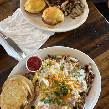 Moon's Kitchen Cafe - Classic Moon's Beni Breakfast (top) and Country Scramble Breakfast (bottom) - Breakfast & Brunch Near Me - Boise, Idaho