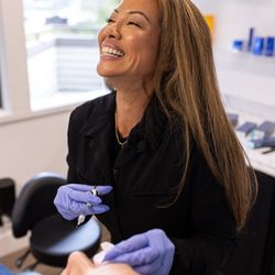 Sherisse Hill Aesthetic Derm - Sherisse Hill, FNP-C, with a patient at SHADe in Issaquah