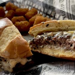 Surly Siren Saloon - Single patty smash burger! Sinfully good- onions were mild which was nice no S&P needed