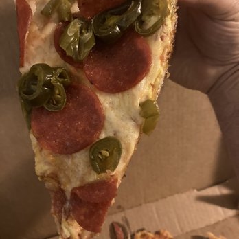 Dario's Pizza and Calzones - It's almost like the pepperoni and jalapeños were laid on the pizza after it was cooked - Pizza Near Me - Lubbock, Texas Dario's Pizza and Calzones - It's almost like the pepperoni and jalapeños were laid on the pizza after it was cooked - Pizza Near Me - Lubbock, Texas