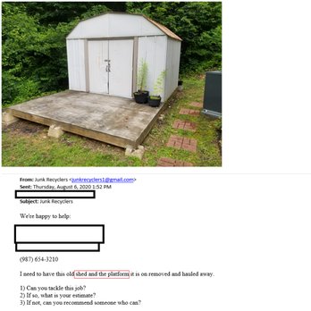 Junk Recyclers - The original email exchange showing that the scope of work was clearly specified. - Junk Removal & Hauling Near Me - Asheville, North Carolina Junk Recyclers - The original email exchange showing that the scope of work was clearly specified. - Junk Removal & Hauling Near Me - Asheville, North Carolina