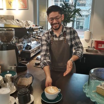 Cafe Amalfi - barista Hiram makes personal effort to get to know you in addition to serving the best espresso drinks in the area - Coffee & Tea Near Me - Boston, Massachusetts