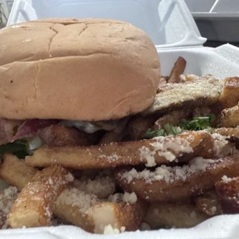 Little Bitty Burger Barn - Hatch burger / truffle parmesan fries - Burgers Near Me - Houston, Texas