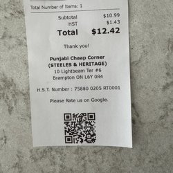 Punjabi Chaap Corner - Receipt