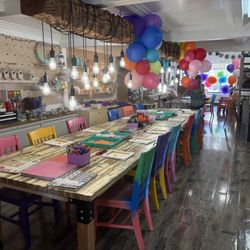 Party set up (not showing the splatter paint room next to it)