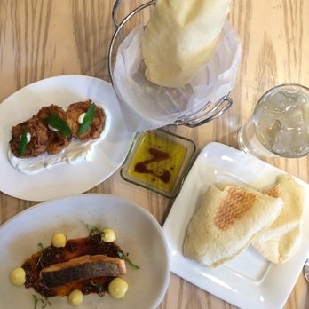 Zaytinya - Mezze Lunch: Bantijan Bil Laban (crispy eggplants), Seared Skuna Bay Salmon. - Greek Near Me - Washington, DC, District of Columbia Zaytinya - Mezze Lunch: Bantijan Bil Laban (crispy eggplants), Seared Skuna Bay Salmon. - Greek Near Me - Washington, DC, District of Columbia