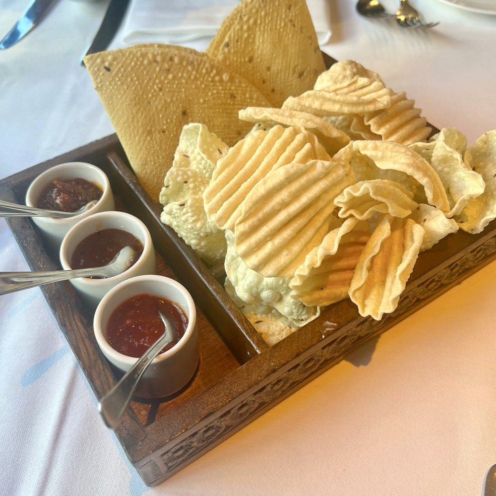 Veeraswamy - Crispy papad and chutney selection. Vegan. - Indian Near Me - London, XGL Veeraswamy - Crispy papad and chutney selection. Vegan. - Indian Near Me - London, XGL