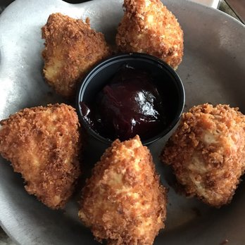 Grain - Fried cheese with raspberry jelly for dipping. - Beer Gardens Near Me - Norfolk, Virginia Grain - Fried cheese with raspberry jelly for dipping. - Beer Gardens Near Me - Norfolk, Virginia