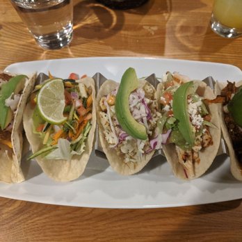 La Catrina - Left to right: Mahi mahi, shrimp, cauliflower, chicken, and short rib taco. - Mexican Near Me - Media, Pennsylvania La Catrina - Left to right: Mahi mahi, shrimp, cauliflower, chicken, and short rib taco. - Mexican Near Me - Media, Pennsylvania