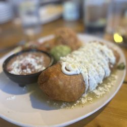 Open Range Grill and Tavern - My shrimp chimichanga with rice and drop of refried beans.