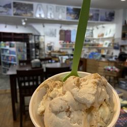 Falling Rock Cafe and Book Store - Single split scoop of ice cream - salted caramel cold brew and churro