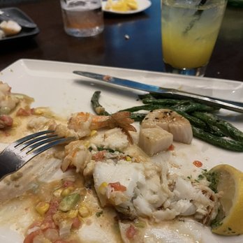 Golden Nugget - A trio of sea bass, prawns, scallops with Asian green beans and a sauce to die for! - Hotels Near Me - Las Vegas, Nevada