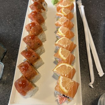 Ninja Japanese Steakhouse - Double spicy roll on the left and the pink lady roll on the right - Japanese Near Me - Cedar City, Utah