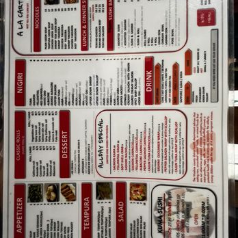 Kuma Sushi - Front side of the menu - Sushi Bars Near Me - Reno, Nevada