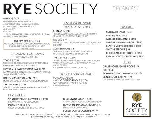 Menu photo 7 Rye Society Denver, CO