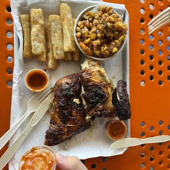 Chicken + Whiskey - 1/2 Chicken Mix Roasted Corn Tomato Yuca Fries - Peruvian Near Me - Columbia, Maryland Chicken + Whiskey - 1/2 Chicken Mix Roasted Corn Tomato Yuca Fries - Peruvian Near Me - Columbia, Maryland