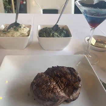 Meet The Meat - Petit filet minon, mashed potatoes, creamed spinach and bluberry martini - Steakhouses Near Me - Astoria, New York Meet The Meat - Petit filet minon, mashed potatoes, creamed spinach and bluberry martini - Steakhouses Near Me - Astoria, New York