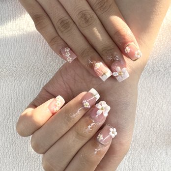 Top Nails - White french tips woth flower charms - Nail Salons Near Me - Silverdale, Washington Top Nails - White french tips woth flower charms - Nail Salons Near Me - Silverdale, Washington