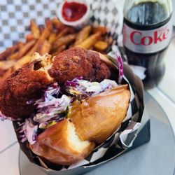 Chick & Hawk - Chick & Hawk in Encinitas, CA. The restaurant is co-owned by skateboarder Tony Hawk. Birdman Chicken Sandwich.