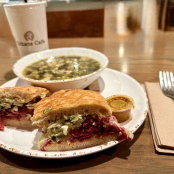 Urbane Cafe - Tri tip pastrami sandwich  Bowl of Italian wedding soup - New American Near Me - Henderson, Nevada