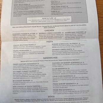 The Boundary House Restaurant - The other side of the dinner menu - American Near Me - Calabash, North Carolina