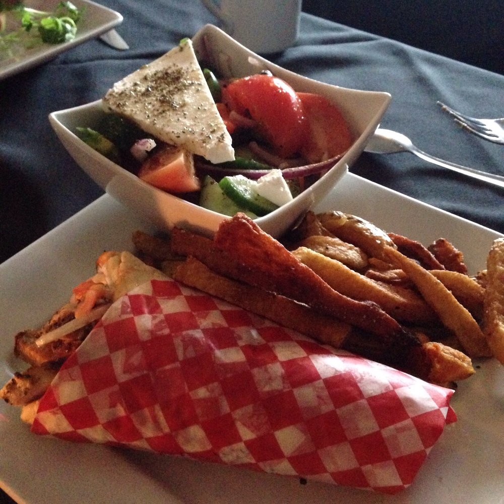 Sweet Onion Bistro - Chicken pita and Greek salad w fries - Breakfast & Brunch Near Me - London, Ontario Sweet Onion Bistro - Chicken pita and Greek salad w fries - Breakfast & Brunch Near Me - London, Ontario