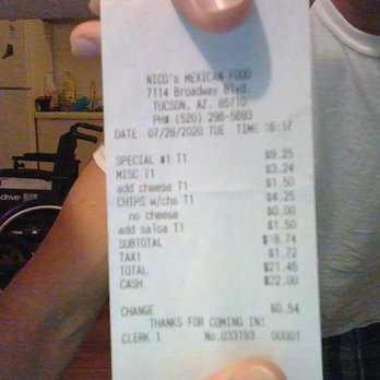Nico's Mexican Food - a man holding a receipt - Mexican Near Me - Tucson, Arizona Nico's Mexican Food - a man holding a receipt - Mexican Near Me - Tucson, Arizona