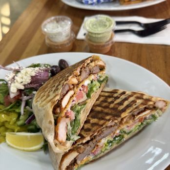 Manny's Olive & Vine - Fillet mignon ,chicken and shrimp crunch wrap - Greek Near Me - Paramount, California