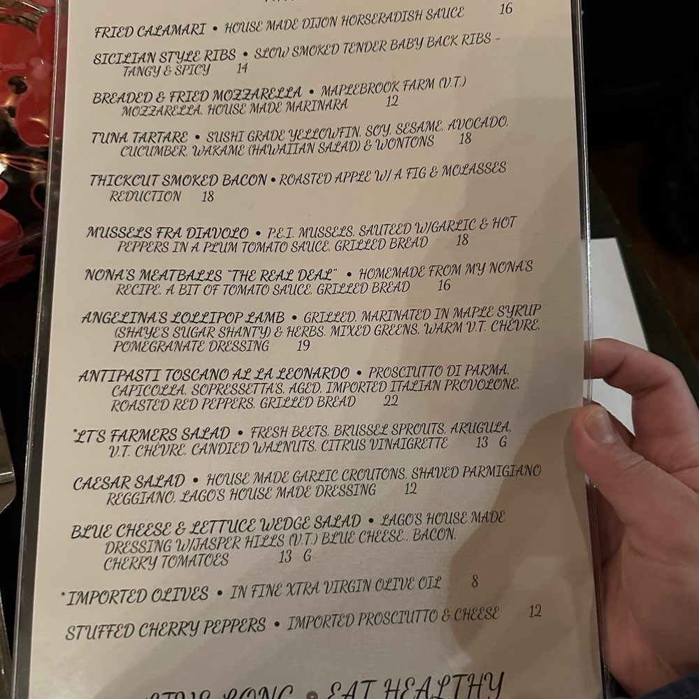 Lago Trattoria - Menu - Italian Near Me - Newport, Vermont