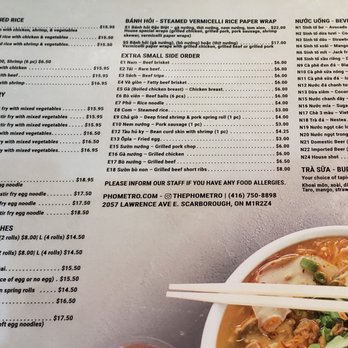 Pho Metro - June 2023 menu pricing - Vietnamese Near Me - Scarborough, Ontario