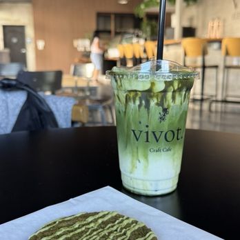 Vivot Craft Cafe - Matcha einspanner w/ matcha cold foam & matcha cookie - Coffee & Tea Near Me - Mission Viejo, California
