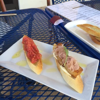 Patio Tapas and Beer - Pan con tomato tapas (on the left) and pork belly tapas (on the right) - Tapas/Small Plates Near Me - Boca Raton, Florida