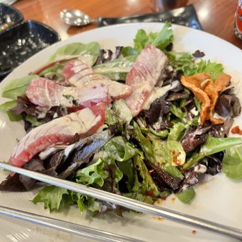 Bowl'd Korean Rice Bar - What's left of the poke bowl and salad greens. - Korean Near Me - Albany, California