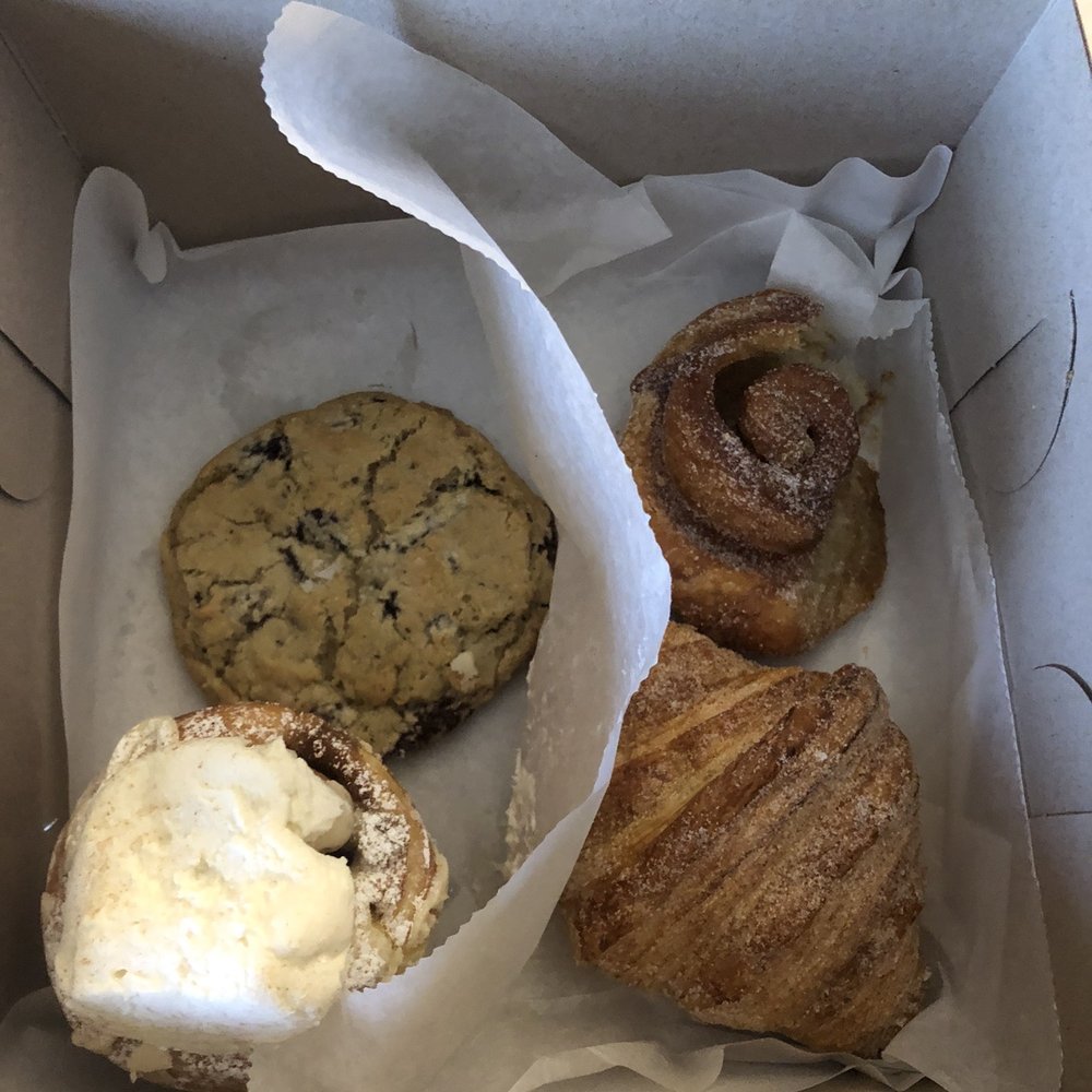 Brightside Bakeshop - Top left: chocolates chip cookie Top right: Sunshine roll Bottom left: cinnaroll Bottom right: churro croissant - Bakeries Near Me - Nashville, Tennessee Brightside Bakeshop - Top left: chocolates chip cookie Top right: Sunshine roll Bottom left: cinnaroll Bottom right: churro croissant - Bakeries Near Me - Nashville, Tennessee